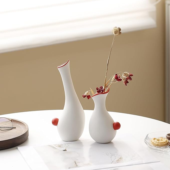 Ceramic Duck Flower Vases Set of 2 - Modern Minimalist Abstract Goose Statues for Home Decor - Cute Small Bud Vase for Centerpieces, Bookshelf, Mantle, Entryway Table(Black)