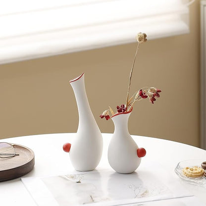 Ceramic Duck Flower Vases Set of 2 - Modern Minimalist Abstract Goose Statues for Home Decor - Cute Small Bud Vase for Centerpieces, Bookshelf, Mantle, Entryway Table(Black)