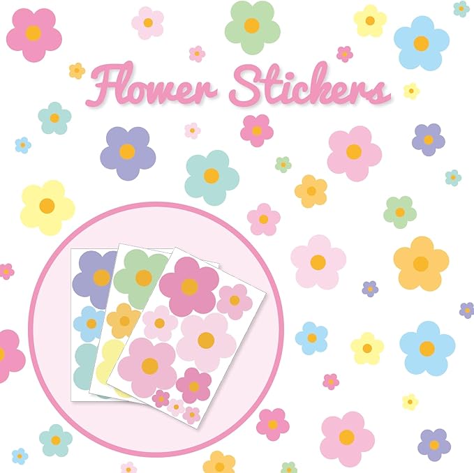 81 Pieces Wall Decal Flower Stickers - Removable Peel & Stick Wall Decals for Kids' Girls Room Decor(Pink, Blue, Orange, Yellow, Green, Purple)