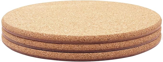 Cork Plant Coasters, Layers Hard Thick Planter Coaster, 10 Inch Absorbent Mats, Cork Trivets for Hot Dishes, Coasters for House Plants, 3 Pcs