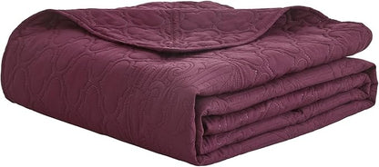 CHIXIN Bedspread Coverlet Quilt Set Full Size - Lightweight Bedding Cover - Ultrasonic Quilting - 5 Piece Reversible Bedspread - Elegant Damask Paisley Pattern (Full, Purple)