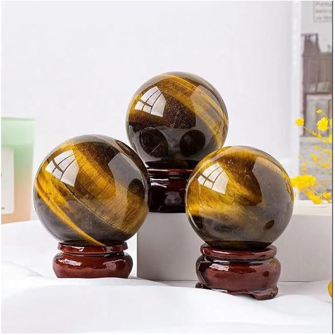 Natural Tiger's Eye Healing Crystal Gemstone Sphere Ball for Reiki Balancing Meditation Energy Home and Office Decoration (4.5-5cm, Tiger's Eye)