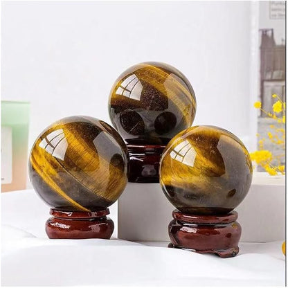 Natural Tiger's Eye Healing Crystal Gemstone Sphere Ball for Reiki Balancing Meditation Energy Home and Office Decoration (4.5-5cm, Tiger's Eye)