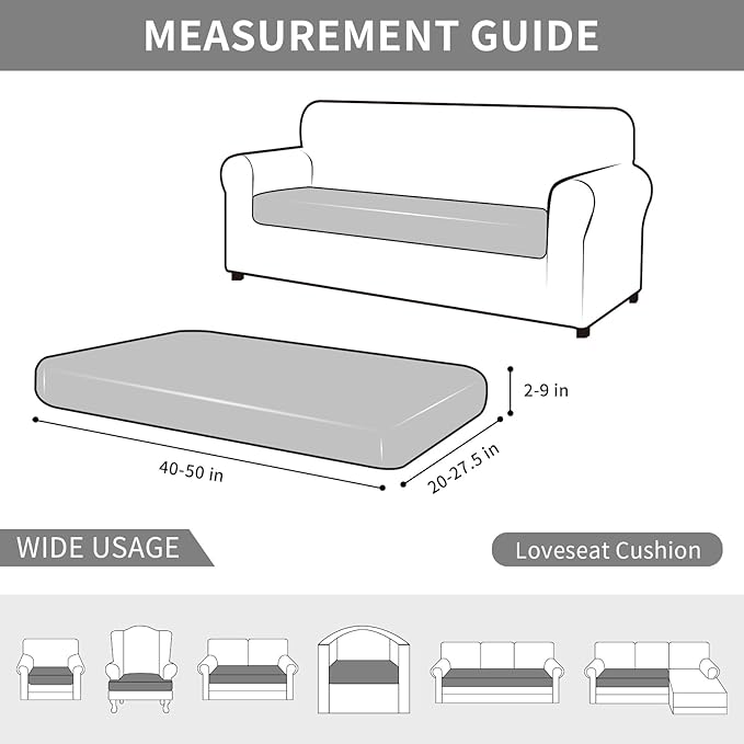 Easy-Going Waterproof Couch Cushion Covers for Couches and Sofas, Stretch Jacquard Sofa Seat Cover Replacement for Dogs, Pets & Kids, Durable Furniture Protector for Loveseat Cushions, Light Gray