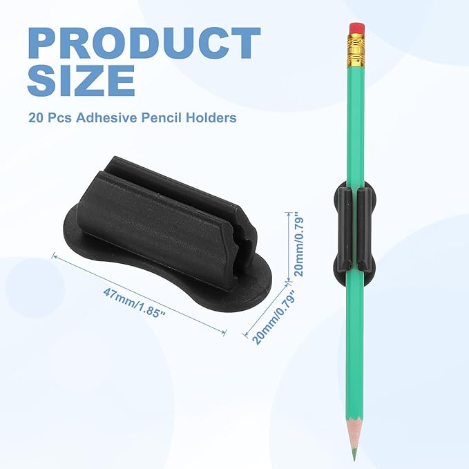 PATIKIL 20 Pcs Adhesive Pencil Holders for Desk, Universal Pencil Clip Silicone Pen Holder Office Desk Pen Organizer for Wall Clipboard Teacher Supplies, Black
