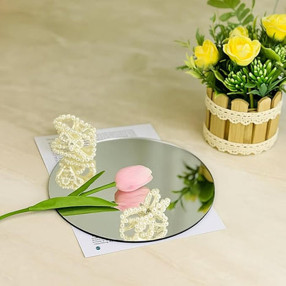 8" Circle Shape Mirror for Room Decor, Acrylic Mirror with Wood Stand, Frameless Makeup Mirror for Desk, Unique Bedroom Accessory