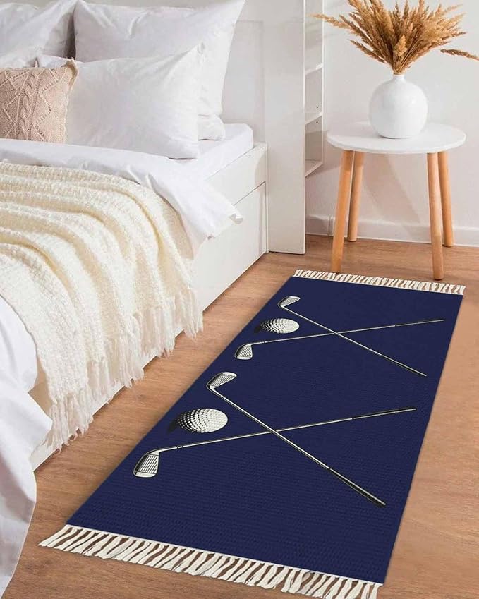Navy Blue Kitchen Hallway Runner Rug 2X5 Ft Carpet, Washable Woven Sports Golf Ball Throw Carpet with Tassel, Non-Shedding Modern Minimalist Art Entryway Laundry Rugs