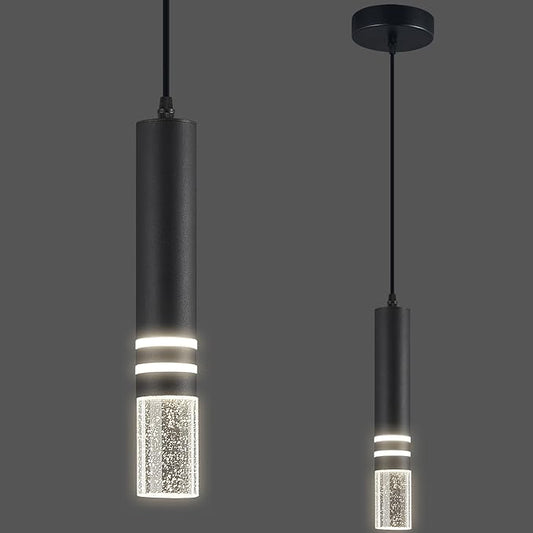 Pendant Lights Kitchen Island, Crystal Pendant Light Fixtures Mini 6W LED Modern Kitchen Pendant Lighting Over Sink and Living Room and Bedroom (Black 1-Pack)