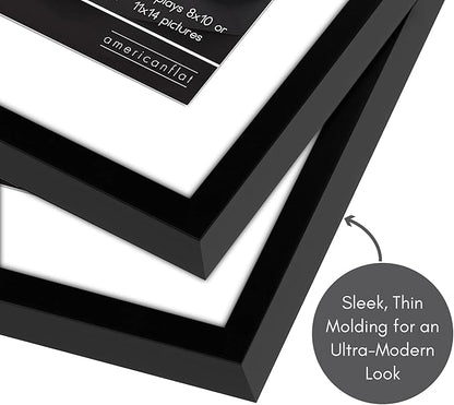 Americanflat 11x14 Picture Frame with Shatter-Resistant Glass - Set of 2 - Use as 8x10 Frames with Mat or Display 11x14 Photo Without Mat - Streamline Collection - Picture Frame Set for Wall - Black