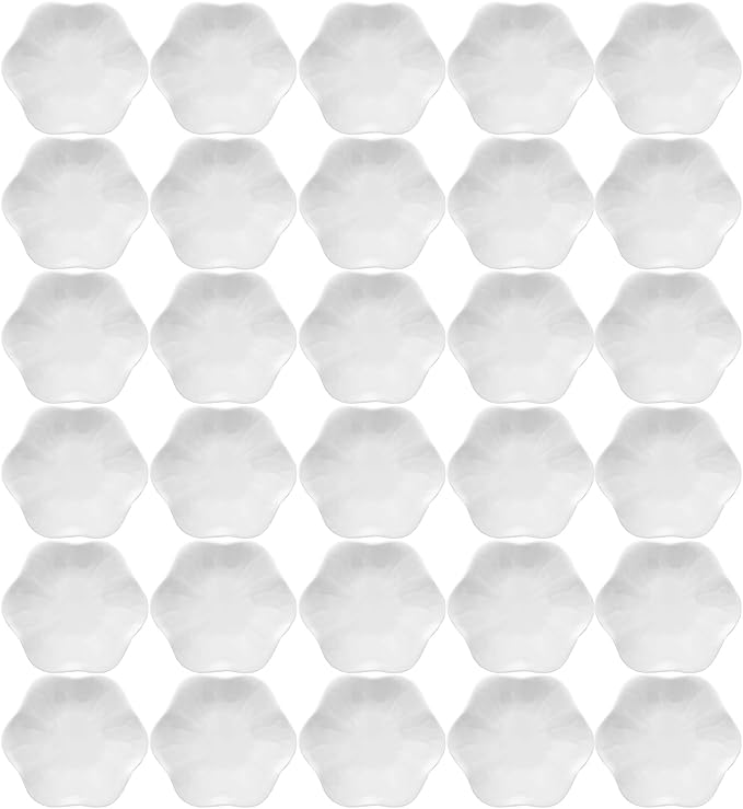 30-Pack Ring Dish Bulk, White Ceramic Lotus Trinket Tray 4.5" Wedding Favor Bridesmaid Gift, Small Jewelry Holder Catchall