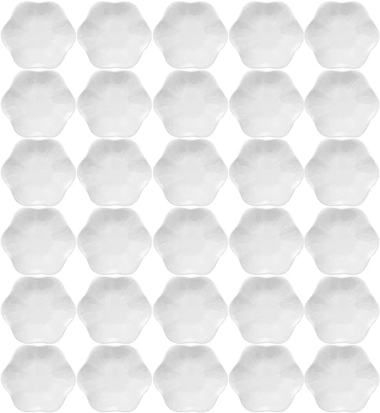 30-Pack Ring Dish Bulk, White Ceramic Lotus Trinket Tray 4.5" Wedding Favor Bridesmaid Gift, Small Jewelry Holder Catchall