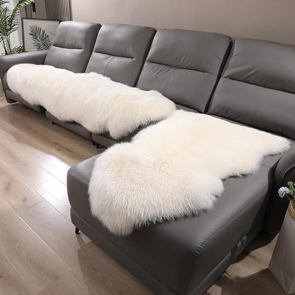 Premium Genuine Sheepskin Rug, Fuzzy Fluffy Shaggy Fur Wool Area Carpet for Soft Fur Pray Pup Mat,Bedroom,Living Room,Chair Sofa Seat Cover,Ivory White, 2' x 6'