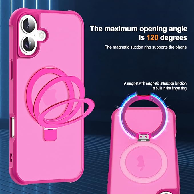 Compatible with iPhone 17 Case with Invisible Magnetic O-Ring Stand Military-Grade Translucent Phone Case for iPhone 17 6.3" [Compatible with Mag-Safe][Great Grip Feeling], Rose