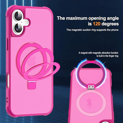 Compatible with iPhone 17 Case with Invisible Magnetic O-Ring Stand Military-Grade Translucent Phone Case for iPhone 17 6.3" [Compatible with Mag-Safe][Great Grip Feeling], Rose