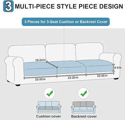 NAISI Waterproof Couch Cushion Covers Thick Velvet Fabric Washable Sofa Slipcovers 3 Pieces Individual Sectional Couch Covers with Elastic Bottom(3 Pcs for 3-Seat or Backrest,Light Taupe)