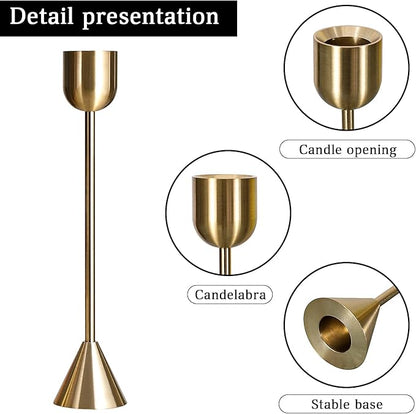 Brass Gold Candlestick Holder - Set of 6 Taper Candle Holder, Vintage Decorative Centerpiece for Table Mantel Wedding Housewarming Gift