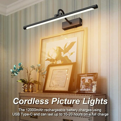 Aipsun 23.6" Black Picture Lights for Wall Rechargeable,12000mAh Battery Operated Art Light for Paintings,3CCT Dimmable, Rotatable Gallery Light for Pictures Display