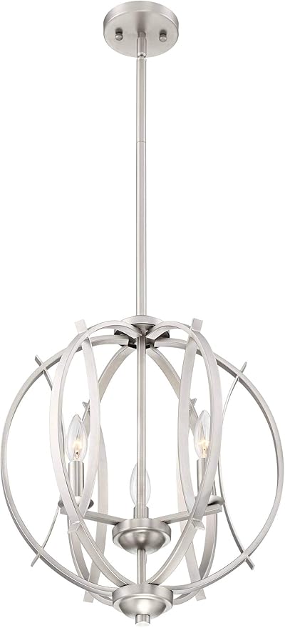 Possini Euro Design Spherical Brushed Nickel Pendant Chandelier Lighting 16" Wide Modern Orb 3-Light Fixture for Dining Room Living House Home Foyer Kitchen Island Entryway Bedroom High Ceilings