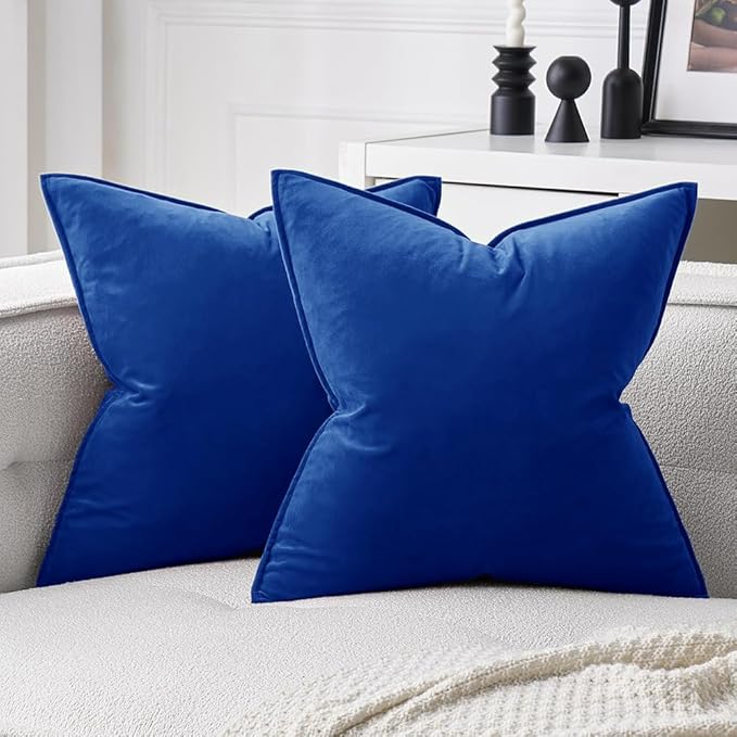 MIULEE Pack of 2 Royal Blue Decorative Velvet Throw Pillow Covers Soft Pillowcases Spring Solid Square Cushion Case for Sofa Bedroom Car 18x18 Inch