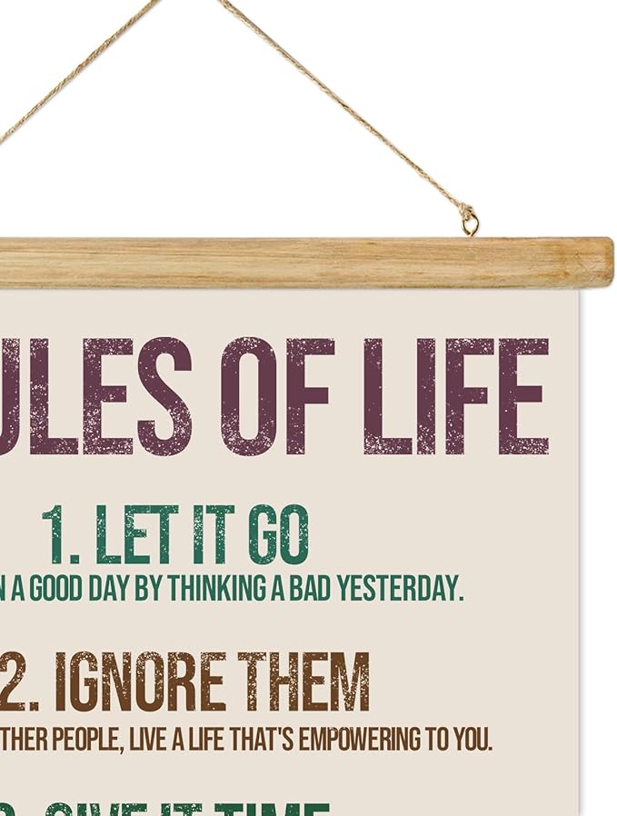 ABoby Rules of Life Boho Room Decor Poster,Inspirational Wall Art Decor, Poster with Wooden Frame Positive Inspirational Quotes for Classroom, Home, Office, Bedroom, and Bathroom