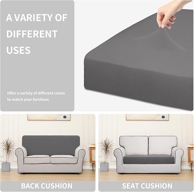 Easy-Going 100% Waterproof Loveseat Sofa Seat Cushion Slipcovers Couch Cushion Cover Stretch Furniture Protector for Kids, Pets (Loveseat Cushion, Light Gray)