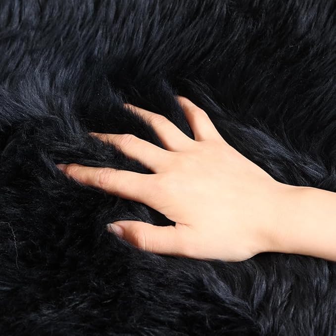 WL&ALLEN Large Sheepskin Rug Genuine Thick and Lush 3 Inch Pile，Luxury Australian Pelts |Large Sheepskin Wool Area Rugs (Double Pelt 2'6" x 6'6",Black)