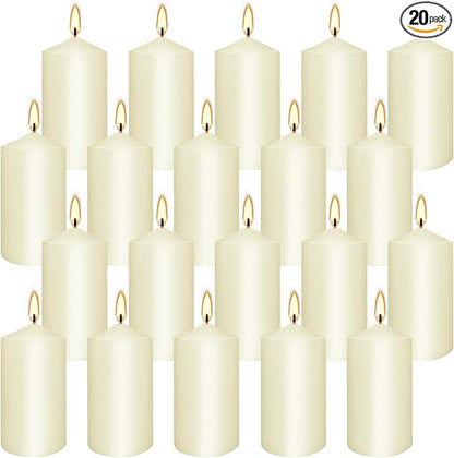Set of 20| “2x4” Tall Ivory Pillar Candles, Unscented. Buy Bulk. Great for Home Decor, Weddings, Spas, Parties.
