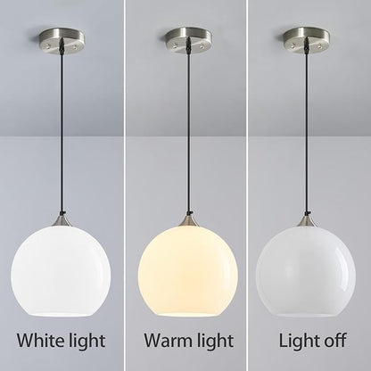 Milky Luster Glass Pendant Lights Kitchen Island Globe Pendant Light Fixtures Modern Pendant Lighting for Bedroom Living Dining Room Light Fixture (9.84 in, 2 Pack)