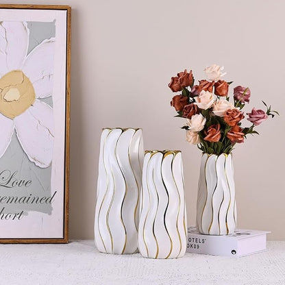 11.5" White Ceramic Vase - Minimalist White and Gold Flower Vase, Large Pampas Grass Vase, Boho Decorative Centerpiece Vase for Home Decor, Table, Shelf, Mantel, and Entryway
