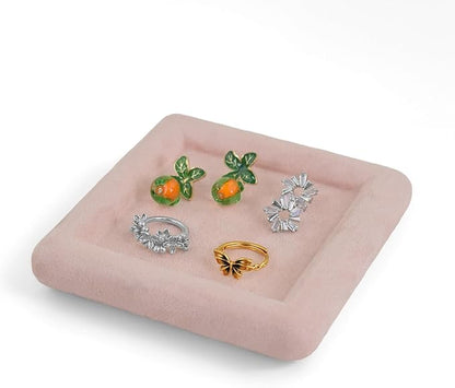 Black Velvet Jewelry Display Tray, Luxury Velvet Ring Holder Showcase for Necklaces Earrings, Jewelry Store Display and Ecommerce Photography Prop, 4.72x4.72 Inches (Pink)