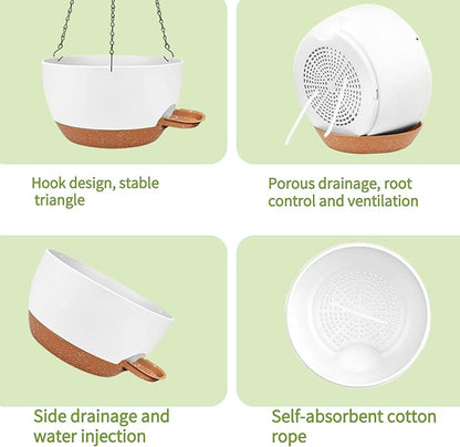 12 Inch Self Watering Hanging Planter for Indoor Outdoor Plants, 2 Pack Hanging Flower Pots with Drainage Holes and Saucers, Plastic Hanging Baskets for Kitchen, Balcony, Garden Decoration