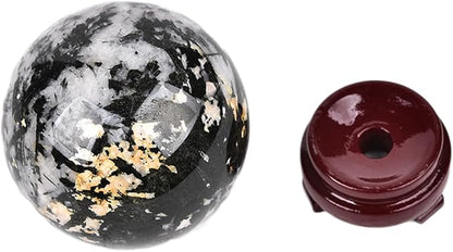 JIC Gem Natural Black and White Tourmaline Crystal Sphere with Wooden Stand Black Quartz Crystal Ball Healing Ornament Specimen Altar Reiki Crystal 60-70mm