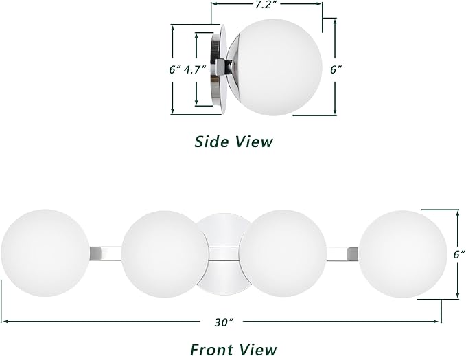 Chrome Globe Bathroom Vanity Light Fixtures, Modern 4 Lights Wall Lighting, Porch Wall Mount Light Fixture for Bathroom, Over Mirror Cabinets Hallway Stairs