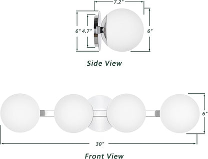Chrome Globe Bathroom Vanity Light Fixtures, Modern 4 Lights Wall Lighting, Porch Wall Mount Light Fixture for Bathroom, Over Mirror Cabinets Hallway Stairs