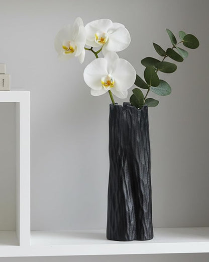 10.7 Inch Matte Black Flower Vase, Organic Nature Shape, OOSTONEE Nordic Modern Style Ceramic Vase, Shelf, Home, Living Room, Coffee Table Centerpiece, Black Vases Home Decor