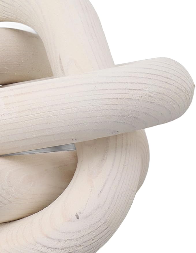 Wood Knot Decor, 3-Link Wood Chain Link Decor Boho Wooden Ornaments Small White Coffee Table Decoration for Bookcase Coffee Table Living Room
