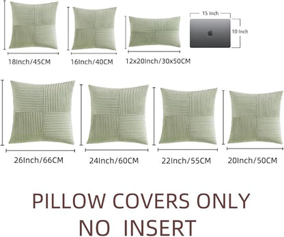 Fancy Homi 2 Packs Sage Green Samll Decorative Throw Pillow Covers 12x12 Inch with for Couch Bed Sofa, Rustic Farmhouse Boho Home Decor, Soft Corss Patchwork Corduroy Square Cushion Case 30x30 cm