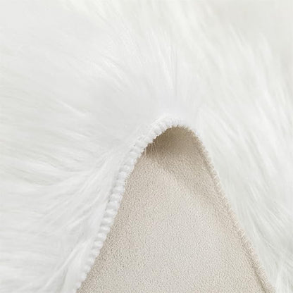 Faux White Bear Rug Faux Cowhide Carpet Animal Print Area Rug Faux Sheepskin Fur Rug Decor for Living Room 5.1x6.1 Feet White