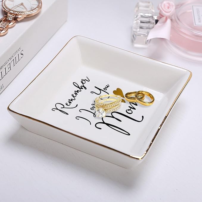 Mom Gifts from Sister Mothers Day Gifts Birthday Gifts for Mum Christmas Thanksgiving Gift Female Small Unique Trinket Tray Ceramic Jewelry Dish Ring Holder,Remember I Love You Mom
