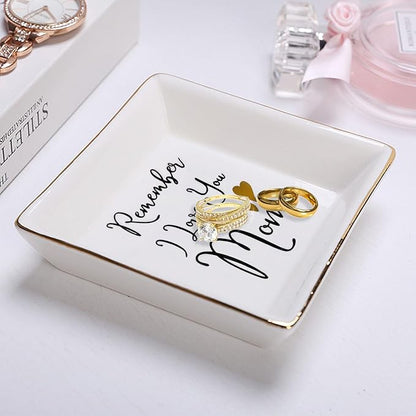 Mom Gifts from Sister Mothers Day Gifts Birthday Gifts for Mum Christmas Thanksgiving Gift Female Small Unique Trinket Tray Ceramic Jewelry Dish Ring Holder,Remember I Love You Mom