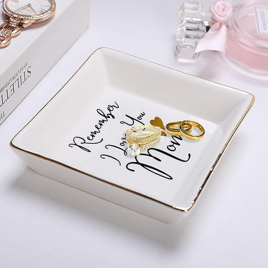 Mom Gifts from Sister Mothers Day Gifts Birthday Gifts for Mum Christmas Thanksgiving Gift Female Small Unique Trinket Tray Ceramic Jewelry Dish Ring Holder,Remember I Love You Mom