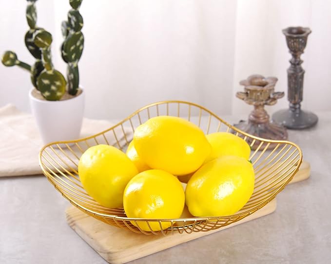 IBWell Short Curved-Edge Modern Creative Stylish Single Tier Dish,Metal Iron Wire Fruit Vegetables Bread Decorative Stand Serving Bowls Basket Holder (Square Dish) (Gold)