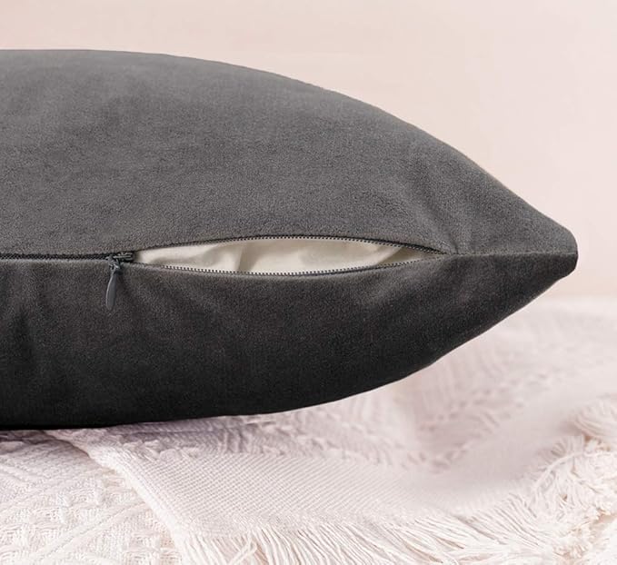 Jeneoo Comfy Soft Thick Velvet Throw Pillow Covers for Sofa Couch, Decorative Solid Square Cushion Cases for Bedroom Car (Dark Grey, 18 x 18 Inches, 2 Pieces)