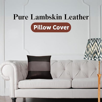 Lambskin Leather Pillow Cover - Sofa Cushion Case - Decorative Throw Covers for Living Room & Bedroom, 22x22 Inches - Black and Grey Plain Pack of 1