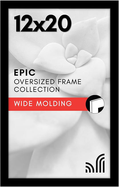 Americanflat 12x20 Picture Frame with Polished Plexiglass - Black Picture Frame - Wide Photo Frames Made of Engineered Wood for Vertical or Horizontal Wall Display - Epic Collection - Black