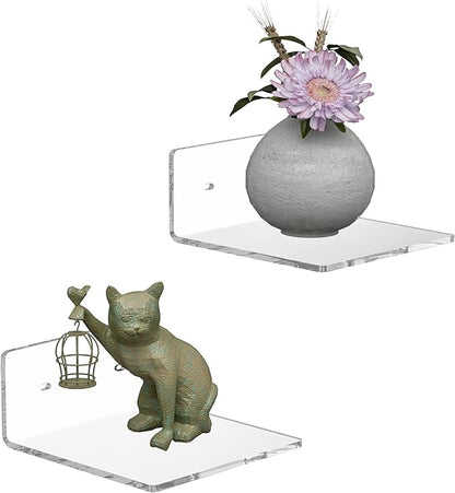 Sezanrpt 6 Inches Acrylic Small Wall Shelves 2 Pack, Floating Shelf for Wall Mounting, Acrylic Display Ledges for Funko Pop Figures, Home Décor, Living Room, Gaming Room, Plants(6 inch, Clear)