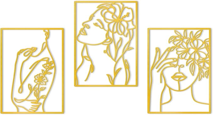 KOYILTD 3 Pcs Minimalist Gold Wall Decor Female Body Minimalist Line Wall Art Modern Aesthetic Home Decoration Abstract Wall Art for Home Living Room Bedroom Bathroom (Elegant, Gold, Large)