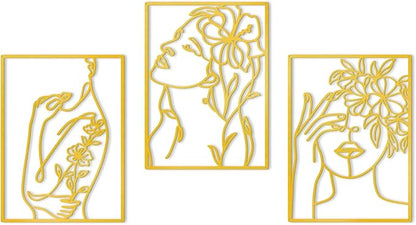 KOYILTD 3 Pcs Minimalist Gold Wall Decor Female Body Minimalist Line Wall Art Modern Aesthetic Home Decoration Abstract Wall Art for Home Living Room Bedroom Bathroom (Elegant, Gold, Large)