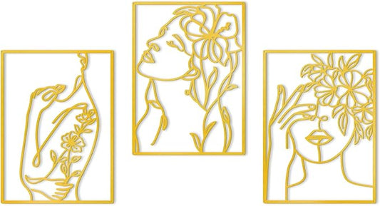 KOYILTD 3 Pcs Minimalist Gold Wall Decor Female Body Minimalist Line Wall Art Modern Aesthetic Home Decoration Abstract Wall Art for Home Living Room Bedroom Bathroom (Elegant, Gold, Large)