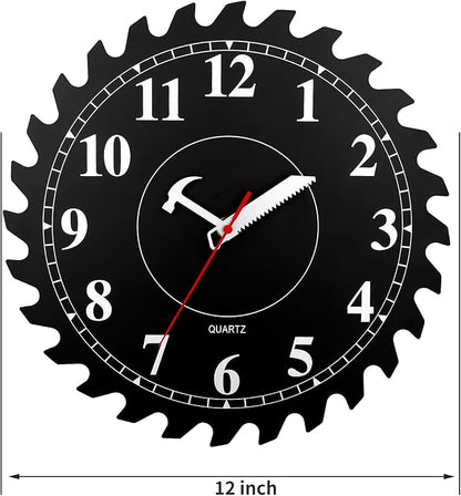 12 Inch Wall Clock with Circular Saw Blade Dial, Handsaw and Hammer Pointer,Great Decor for Home,Workshop and Man Cave (Black)